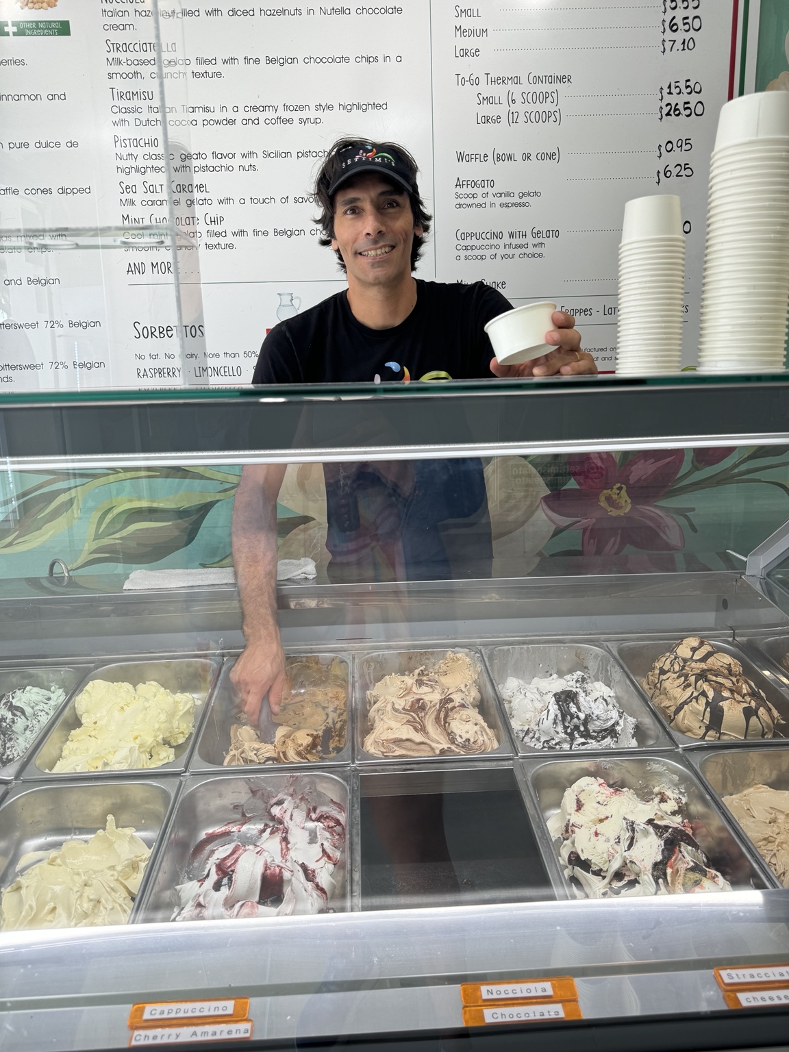 Colorful pans of gelato inside Settimi’s Gelato at St. Armands Circle