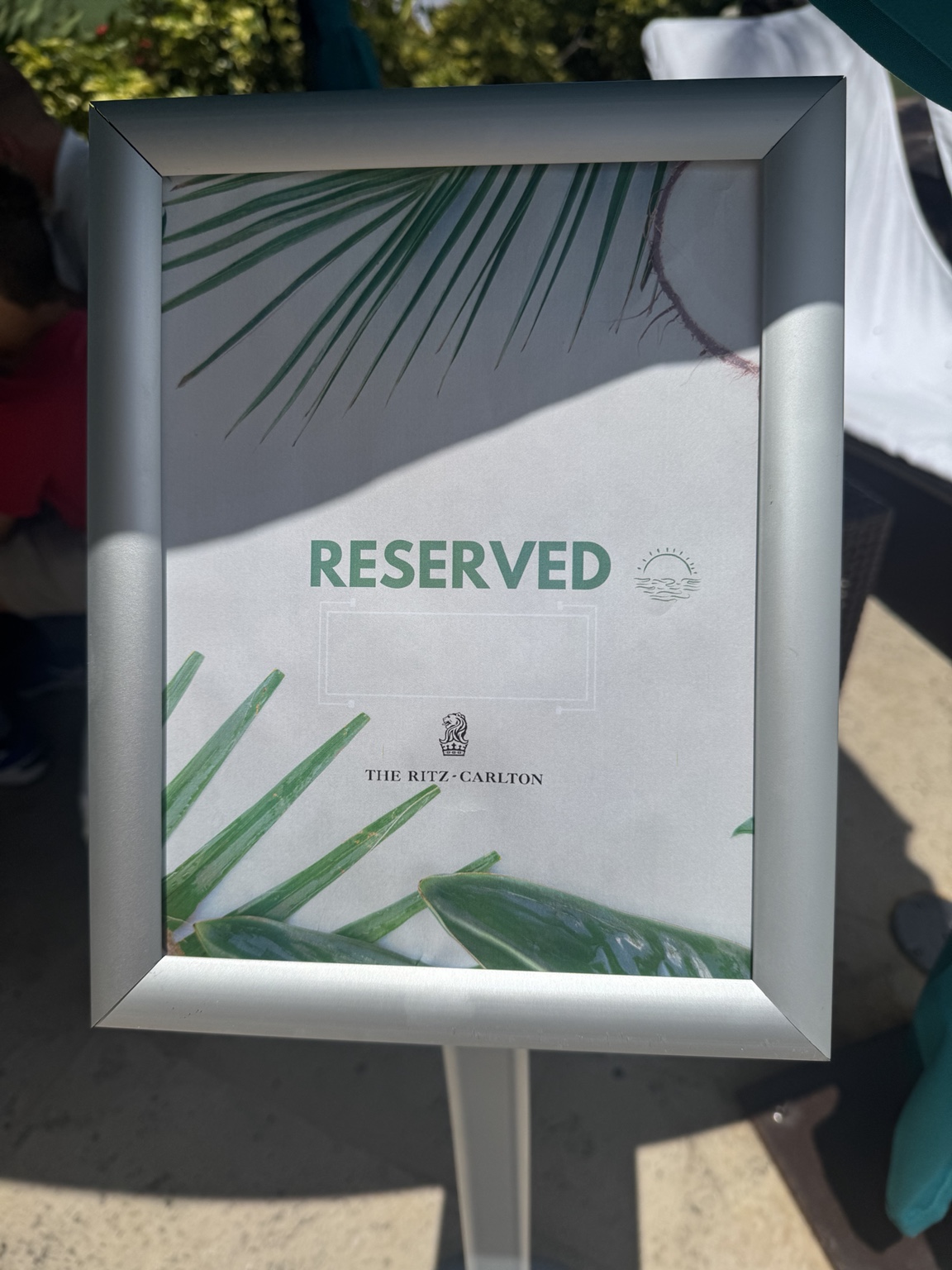 A reserved cabana sign at The Ritz-Carlton, Sarasota